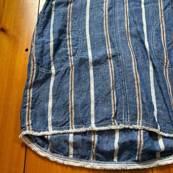 PILCRO Petite 2P Blue Stripe Linen Shirtdress V-Neck Lagenlook - Picture 3 of 8